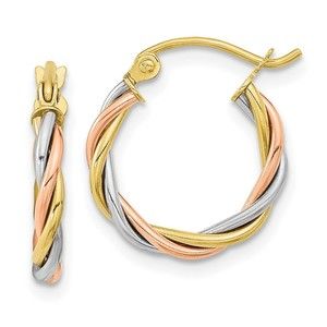 10k Tri-color Polished 2.5mm Twisted Hoop Earrings